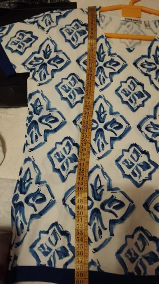 Camiseta Punto Roma Estampada Azul y Blanca