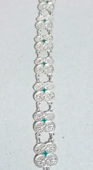 Pulsera vintage filigrana plata esmalte verde