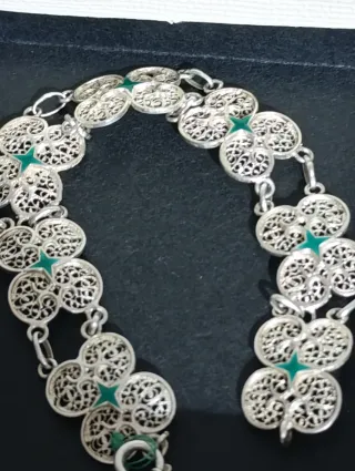 Pulsera vintage filigrana plata esmalte verde
