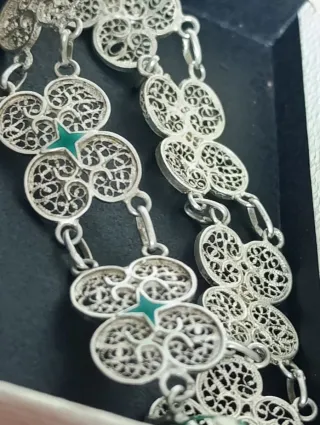 Pulsera vintage filigrana plata esmalte verde