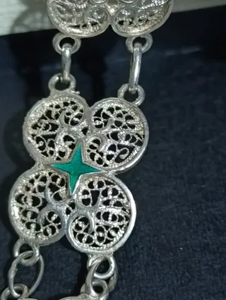 Pulsera vintage filigrana plata esmalte verde