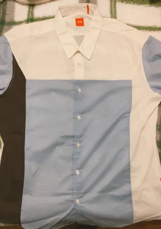 Camisa Boss Blanca y Azul Hombre