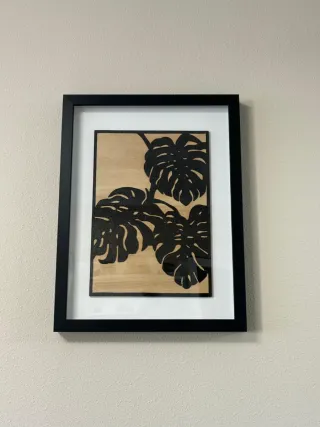 Cuadro pirograbado hojas tropicales