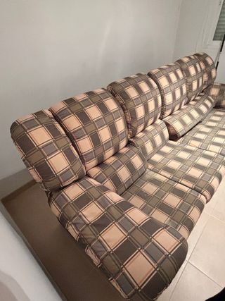 Sofá 4 plazas tela beige y gris