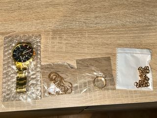 Reloj Geneva Dorado Pulsera Anillo Cruz