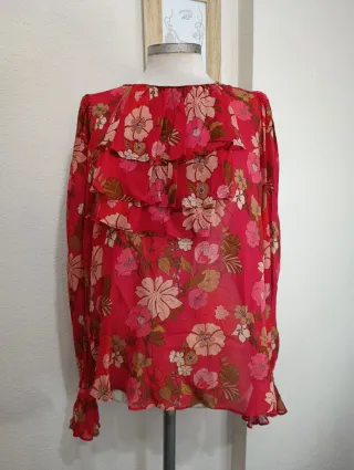 Blusa Zara Flores Roja Talla M