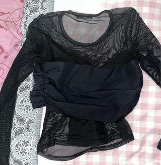 Camiseta Zara Malla Transparente Negra