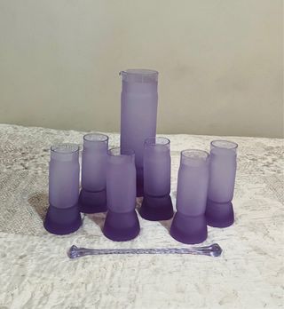 Set Caraffa + 6 Bicchieri Vetro Viola Satinato