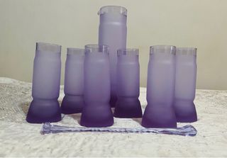 Set Caraffa + 6 Bicchieri Vetro Viola Satinato