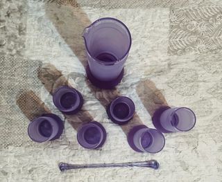 Set Caraffa + 6 Bicchieri Vetro Viola Satinato