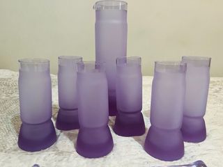 Set Caraffa + 6 Bicchieri Vetro Viola Satinato