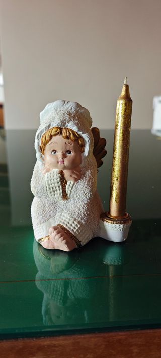 Angelo Glitterato Portacandele Natalizio resina