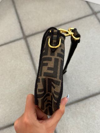 Borsa in tessuto vintage marrone e oro
