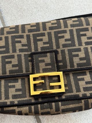 Borsa in tessuto vintage marrone e oro