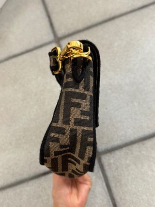 Borsa in tessuto vintage marrone e oro