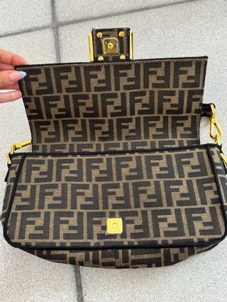 Borsa in tessuto vintage marrone e oro