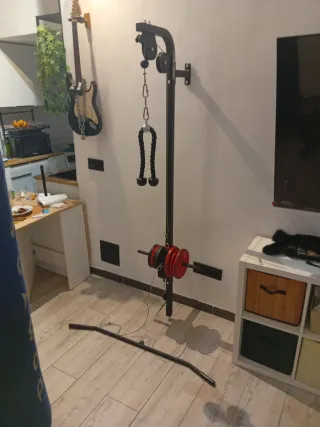 Poleggia da palestra con dischi e barra