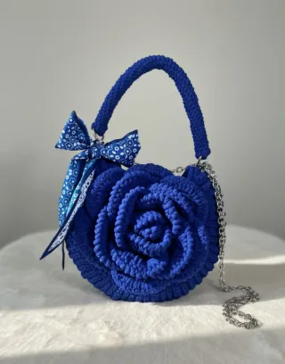 Bolso Crochet Flor Trapillo Negro y Amarillo