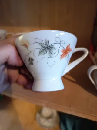 Set 4 Tazze e Piattini Porcellana Fiori