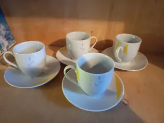 Set 4 Tazze Caffè Porcellana Bianco Giallo