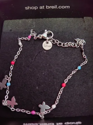 Bracciale S.Steel con farfalle e perline