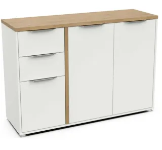 Mueble de salón blanco y madera, aparador.