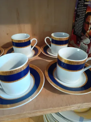 Servizio Tazze Caffè con Piattini Blu Oro
