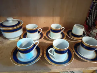 Servizio Tazze Caffè con Piattini Blu Oro