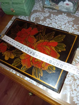 Caja joyero artesanal madera lacada flores