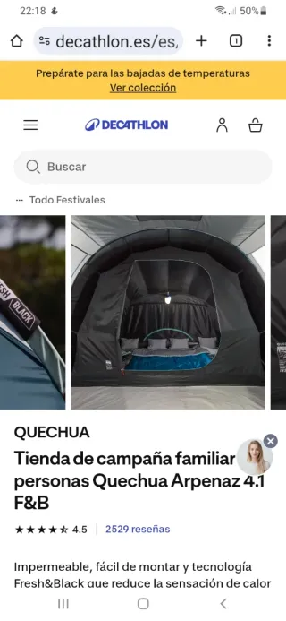 Tienda de campaña Arpenaz 4.1 Fresh&Black