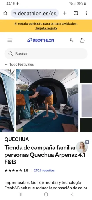 Tienda de campaña Arpenaz 4.1 Fresh&Black