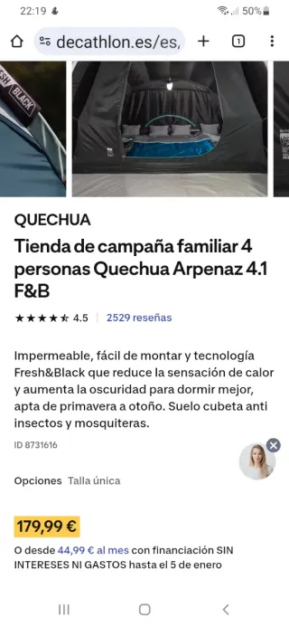 Tienda de campaña Arpenaz 4.1 Fresh&Black