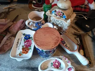 Set Ceramica Dipinti Fiori Vassoio Cucchiaio