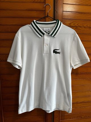 Polo Lacoste Blanco Rayas Verdes