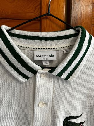 Polo Lacoste Blanco Rayas Verdes