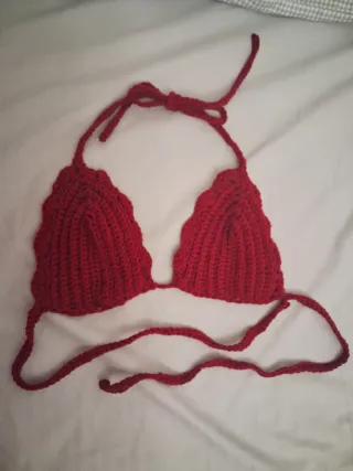 Bikini Crochet Rojo Hecho a Mano, talla XS