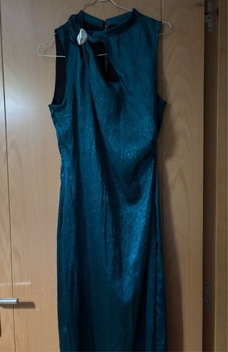 Vestido fiesta Zara verdeazulado talla M