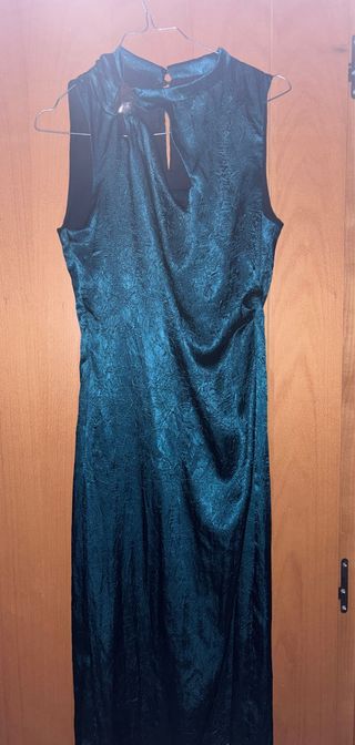 Vestido fiesta Zara verdeazulado talla M