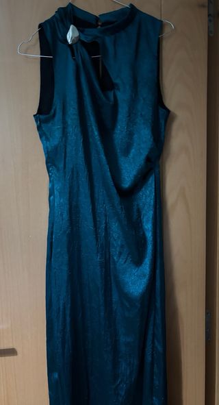 Vestido fiesta Zara verdeazulado talla M