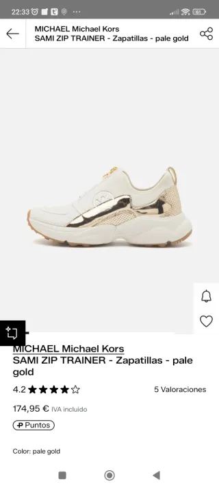Zapatillas Michael Kors Sami Zip Trainer Doradas