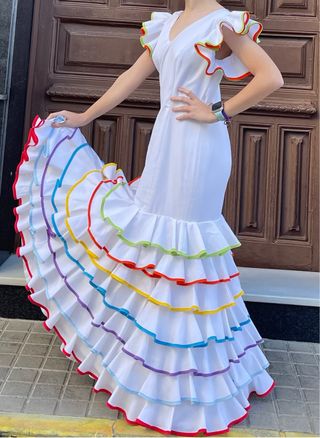 Traje de Flamenca Talla 38/40 Volantes Arcoíris