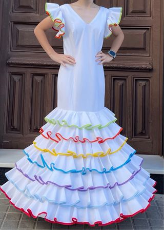 Traje de Flamenca Talla 38/40 Volantes Arcoíris