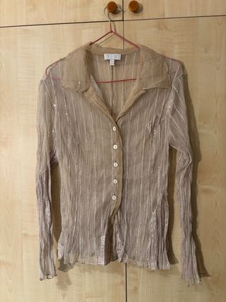 Blusa Dikton's beige transparente con brillos