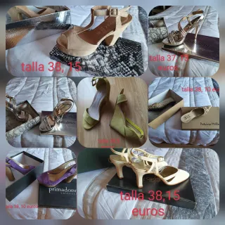 Sandalias cuña beige y azul talla 37