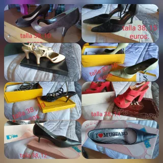 Sandalias cuña beige y azul talla 37