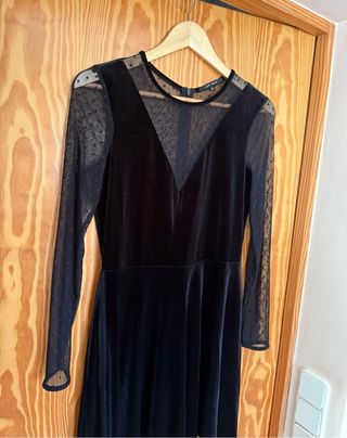 Vestido fiesta terciopelo y encaje negro M