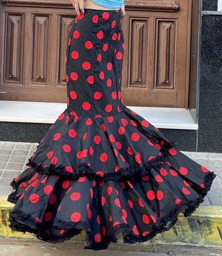 Falda de flamenca lunares roja y negra T.36/38