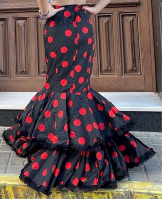 Falda de flamenca lunares roja y negra T.36/38