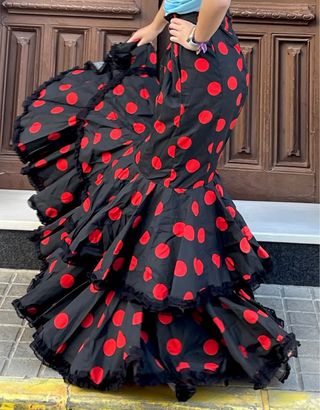 Falda de flamenca lunares roja y negra T.36/38