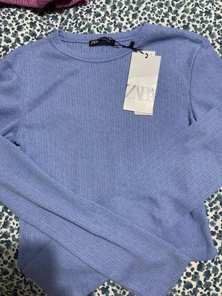 Camiseta Zara manga larga azul Talla M
